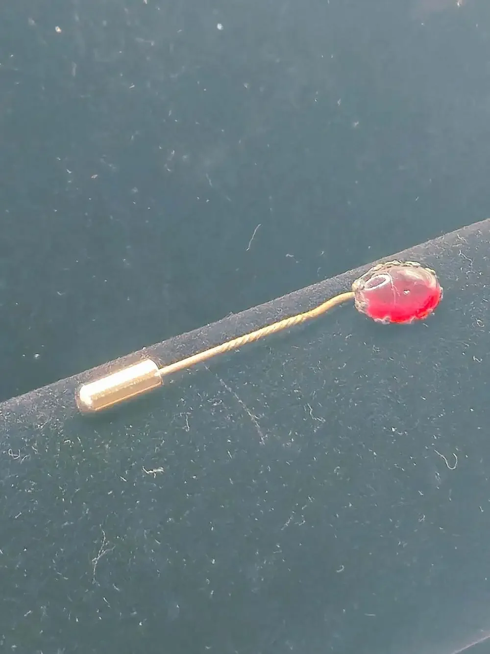 Vintage Red Cabochon Gold-Tone Stick Pin Lapel Accessory